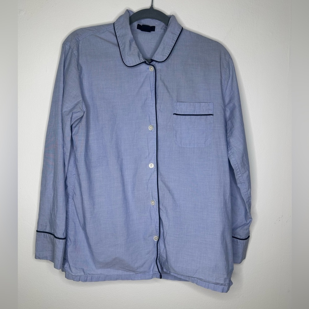 J. Crew Womens Nightshirt Blue Cotton Long Sleeve Botton Up Pajama
